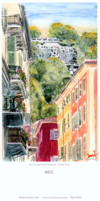 La Cascade du Chateau, Vieux Nice. (Atelier Contre-Jour, Peinture sur bois, aquarelles, Vieux Nice)